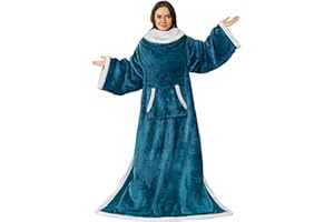 PAVILIA Sherpa Wearable Blanket with Sleeves for Adult Women Men, Soft Warm Fleece Wrap Throw, Robe Blanket with Arm