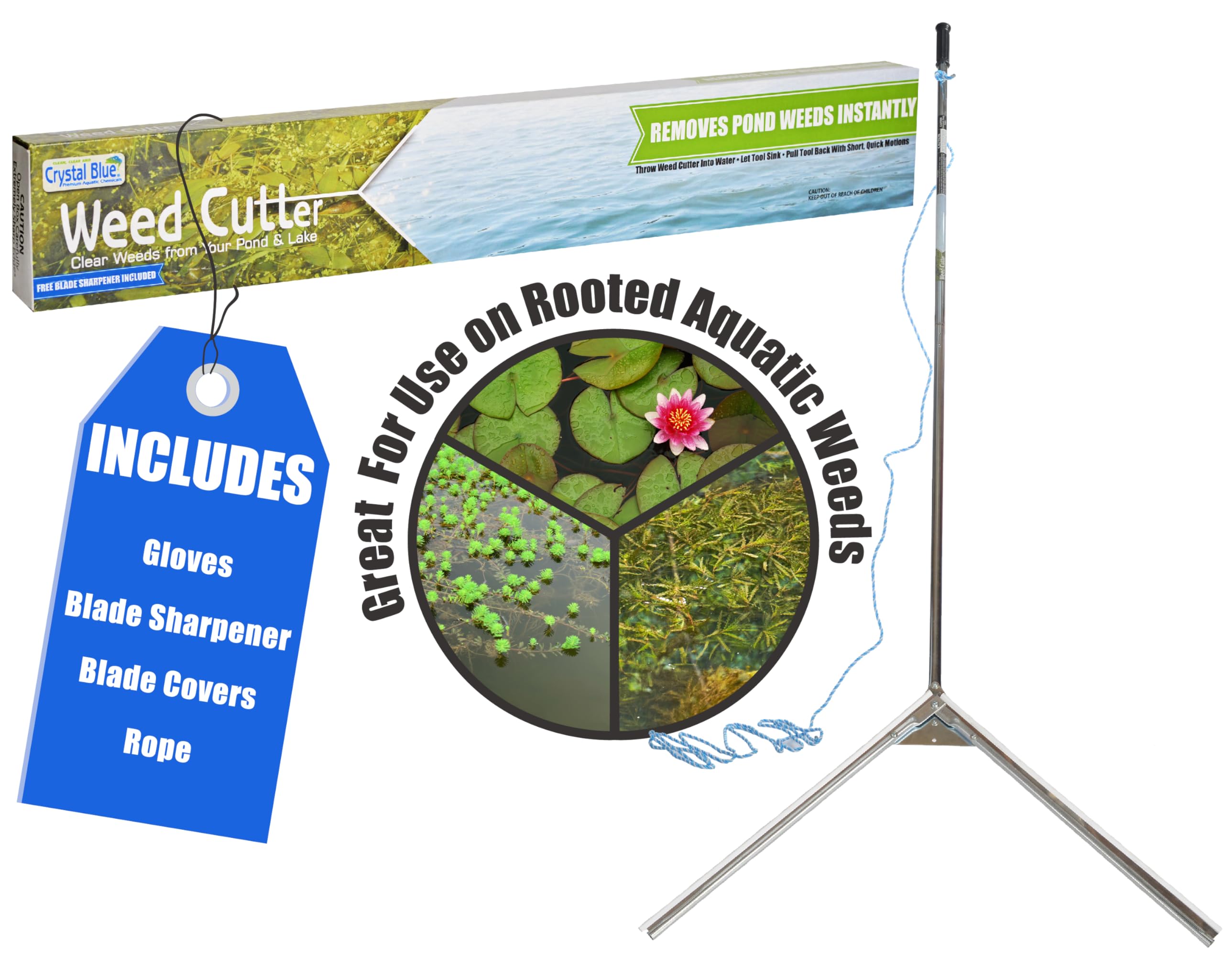 Crystal Blue Lake And Pond Weed Cutter - Includes Blade Sharpener And Safety Gloves, Not Intended For Cattail Removal