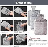 BOLEi 2L Hot Water Bottle with Faux Fur Cover Grey Leakproof Winter Warmer view 7
