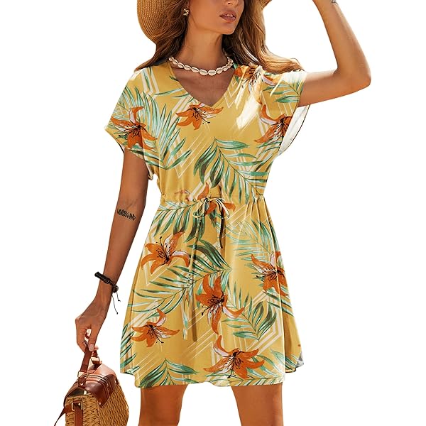 Bsubseach Kaftanjurk met V-hals, plus size, korte mouwen, badkleding