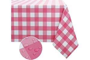 Obstal 100% Waterproof Vinyl Table Cloth, Oil-Proof Spill-Proof PVC Rectangle Tablecloth, Wipeable Plastic Table Cover for Outdoor, Picnic, Camping,Pink,54 x 78 Inch