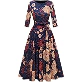 DRESSTELLS Cocktail Dresses for Women, Vintage Wedding Guest 3/4 Sleeves Formal Church Tea Dress
