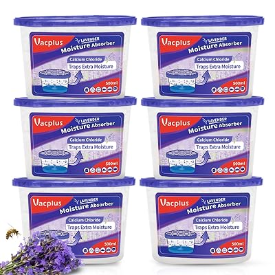 Vacplus Moisture Absorbers 6 Pack, Portable Humidity Absorber Boxes for Your Bathroom, Closet & Car, Dehumidifier with Lavender Fragrance, 10.5 Oz