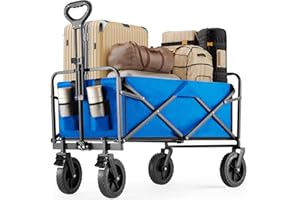 DUMOS Collapsible Wagon Cart Foldable, Heavy Duty Folding Wagon with Wheels, Lightweight Portable Folding Utility Shopping Cart for Grocery Sports Garden Camping