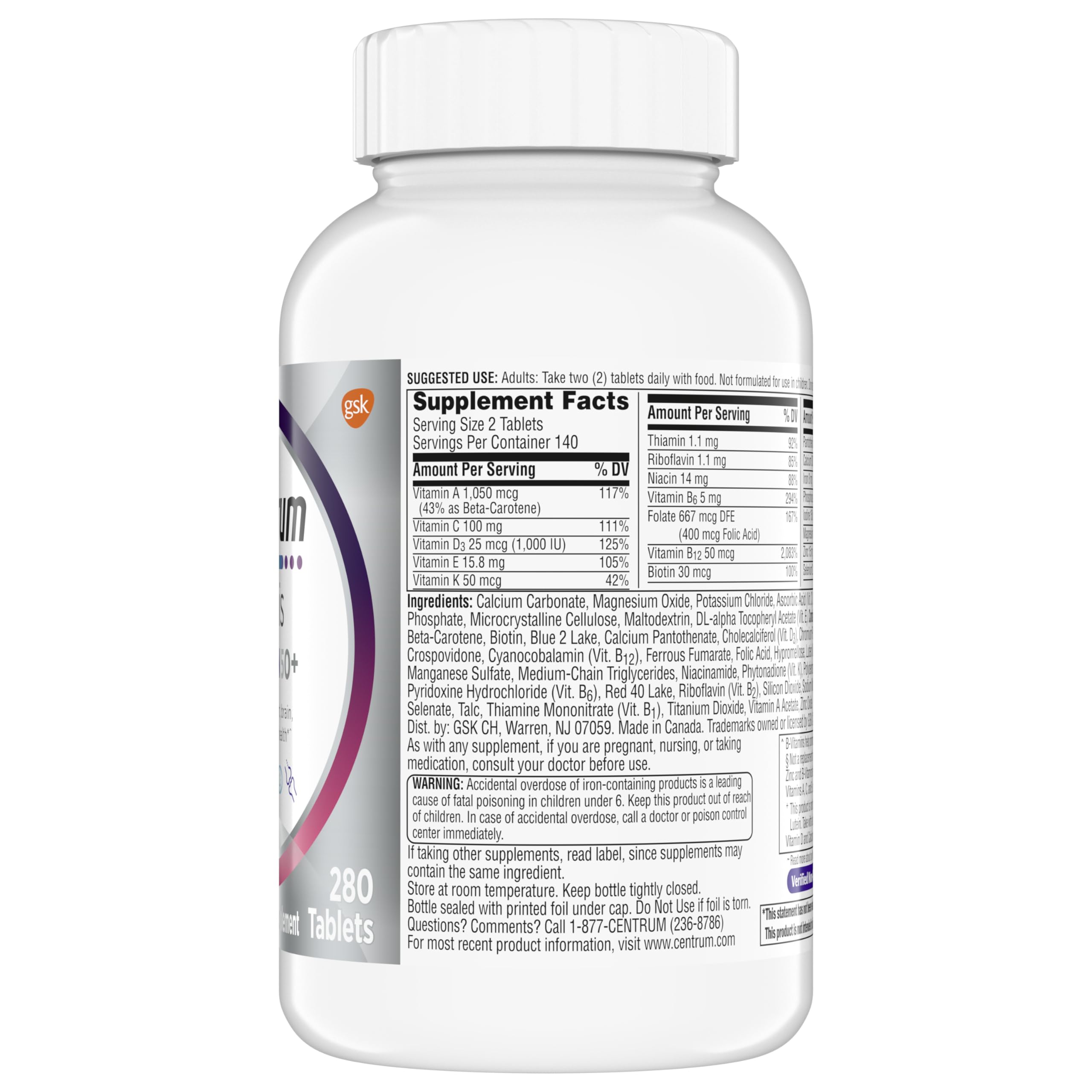 Centrum Minis Silver Women's Multivitamin for Women 50 Plus, Multimineral Supplement with Vitamin D3, B Vitamins, Non-GMO Ingredients, Supports Memory and Cognition in Older Adults - 280 Ct