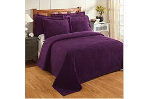 Better Trends Chenille Bedspreads King Size, Plum 100% Cotton Chenille Stripe Design Tufted Bedding Coverlet Soft Lightweight, 120"x110" 1 Piece Jullian Collection