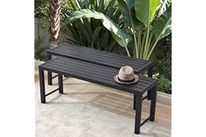 Stabrech Black Outdoor Backless Bench for Garden, Set of 2, Metal Outdoor Bench Weatherproof, Patio Benches for Outdoors, Benches Seat for Backyard, Porch, Plant Stand and Holder