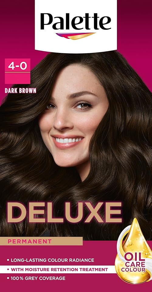 Palette Deluxe Creme Colouration 4-0 Dark Brown Hair Dye, Permanent Hair Dye, Long-Lasting Hair Colouring with Moisture Retention Treatment and 100% Grey Coverage