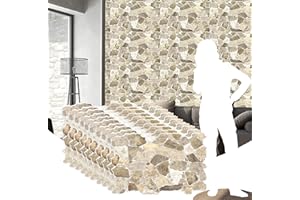 Dundee Deco REAZ245WB-10 Brown Beige Faux Stone PVC 3D Wall Panel, 3.2 ft X 2.1 ft (98cm X 63cm), Interior Design Wall Paneling Decor, 6.7 sq. ft. (0.62 sq. m) Each, Pack of 10