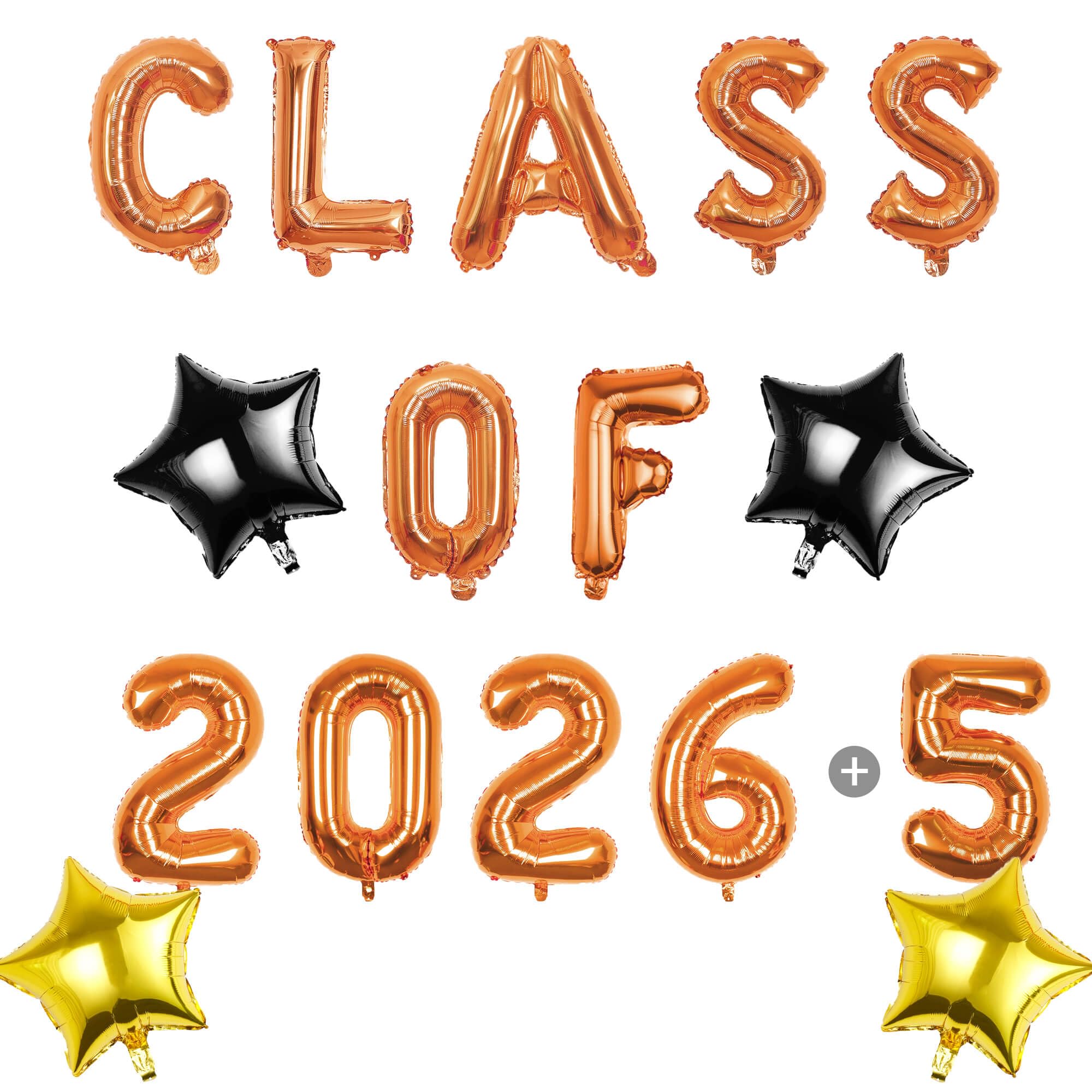 Pargleev Class of 2025 2026 Graduation Decorations, 16 Inch Orange Foil Balloons Freely Combine 2025/2026, 18 Inch Star Balloons for High School College Grad Gift Ins Photo Party Supplies — image 1
