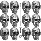 Sanyeyufeng 12Pcs Skull Rivets Buttons Skeleton Stud Goth Mental Conchos Pins for Leather Craft, Leather Belts, Shoes, Bags, Fabric DIY (Silver Gray)