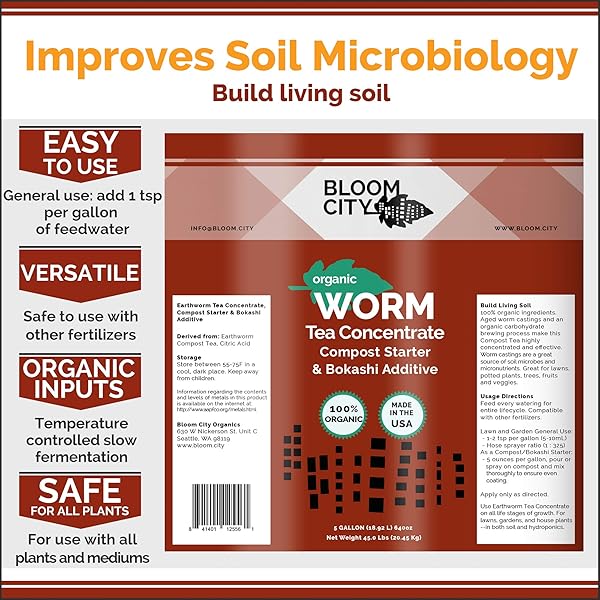ORGANIC EARTHWORM TEA CONCENTRATE AND COMPOST AND BOKASHI BOOSTER BY BLOOM CITY, QUART (32 OZ)
