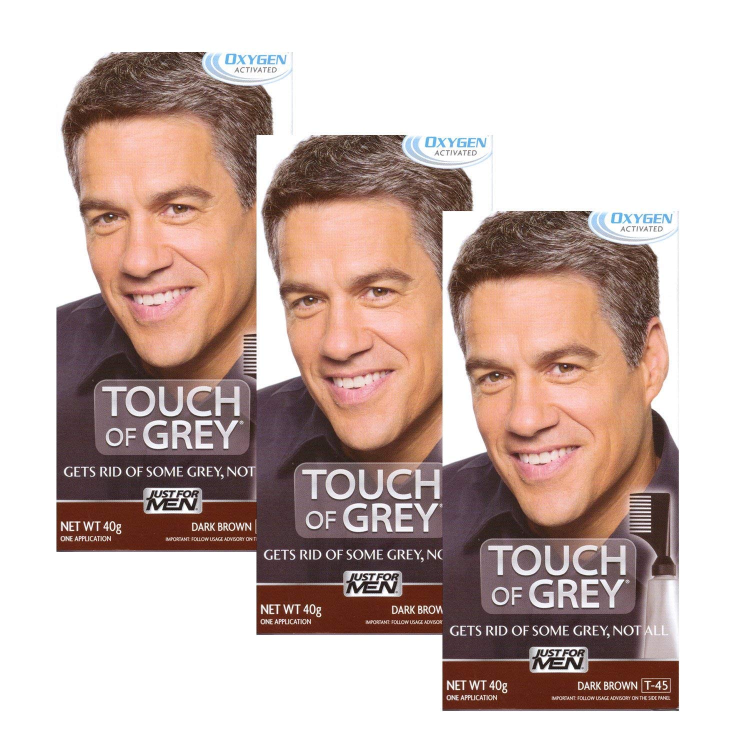 3 X Touch Of Grey Mens Hair Treatment Colour Multi Pack Dark Brown