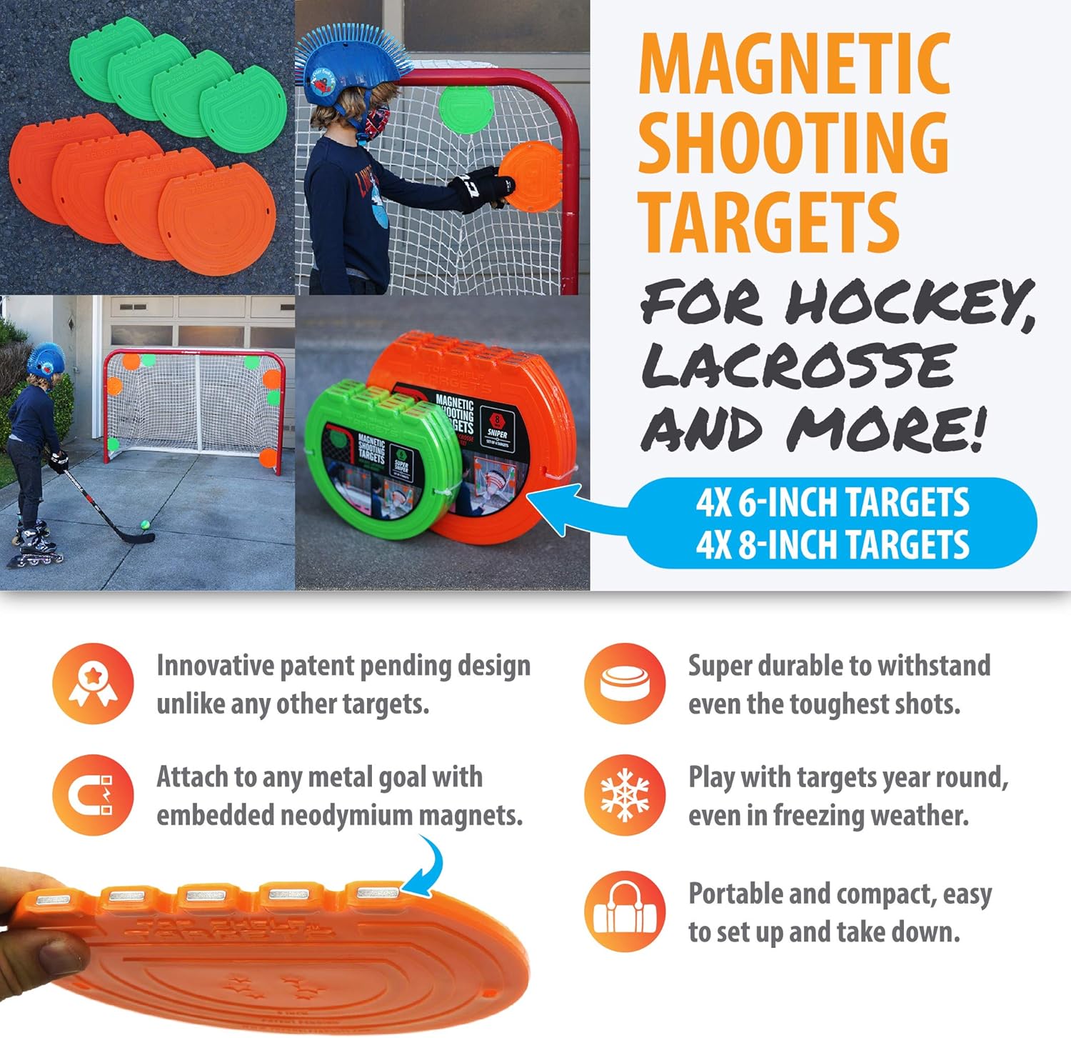 Top Shelf Targets Deluxe Combo Pack Magnetic Shooting Targets (4X Sniper 8-inch and 4X Super Sniper 6-inch) for Hockey and Lacrosse Excellent Practice Tool & Training Equipment : Sports & Outdoors