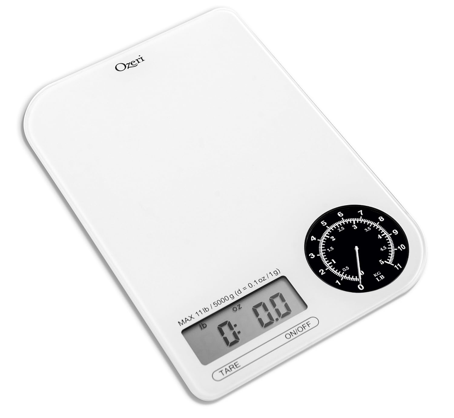 Ozeri ZK18-WB Rev Digital Kitchen Scale with Electro-Mechanical Weight Dial, Black Dial