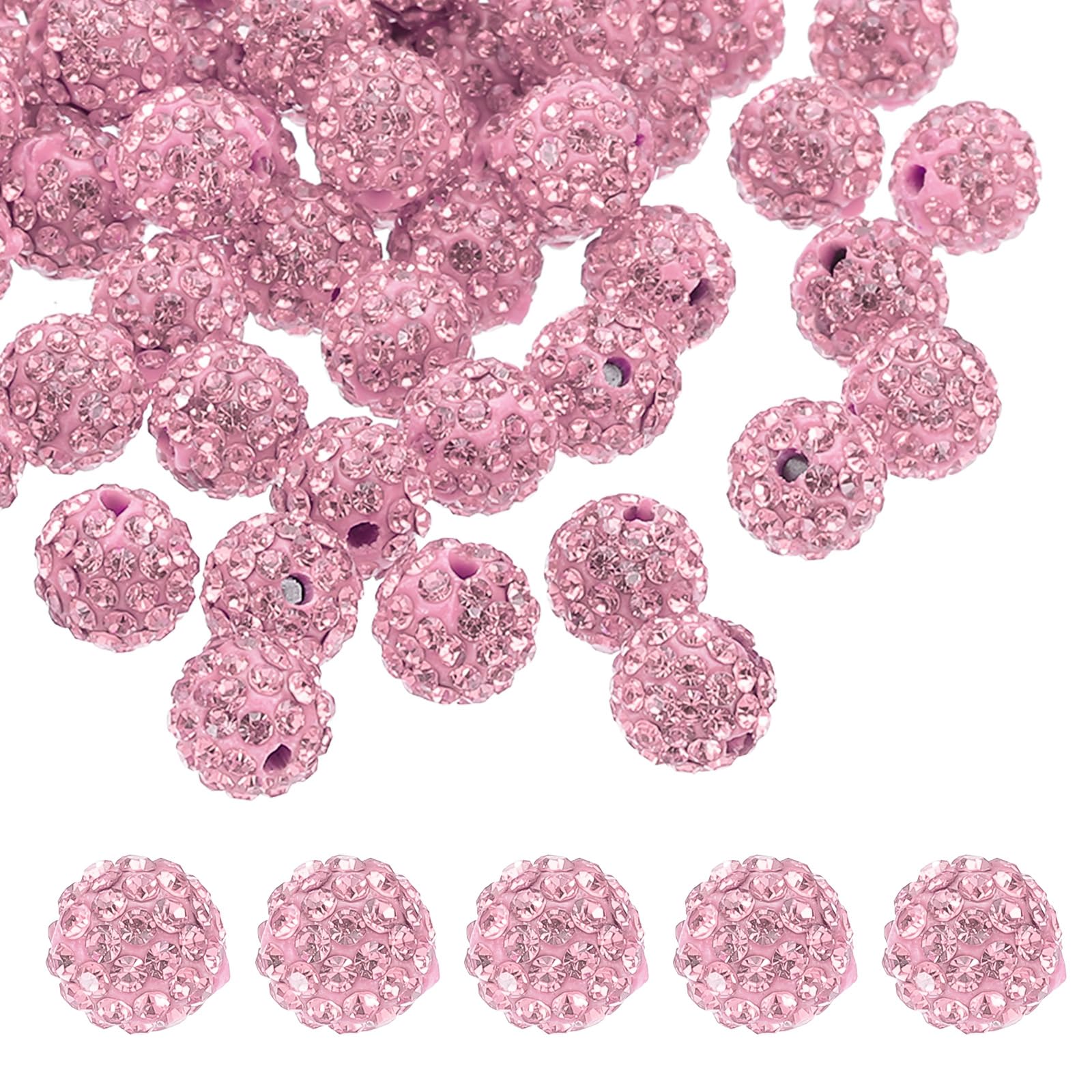 PATIKIL 10mm Rhinestone Clay Beads for Jewelry Making, 60 Pack Round Ball Polymer Clay Crystal Charm Beads for Craft Decor Necklace Chain Bracelets DIY, Pink