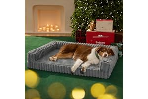 Bedsure Orthopedic Dog Beds Large Sized Dog, Waterproof Memory Foam Pet Bed with Sides, Non-Slip Bottom and Egg-Crate Foam Large Pet Couch Sofa with Washable Removable Corduroy Cover, Grey