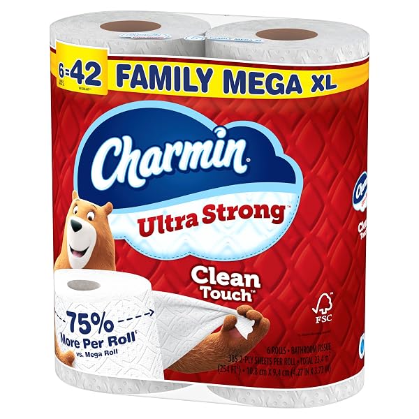 CHARMIN ULTRA STRONG CLEAN TOUCH TOILET PAPER, 6 FAMILY MEGA XL ROLLS = 42 REGULAR ROLLS