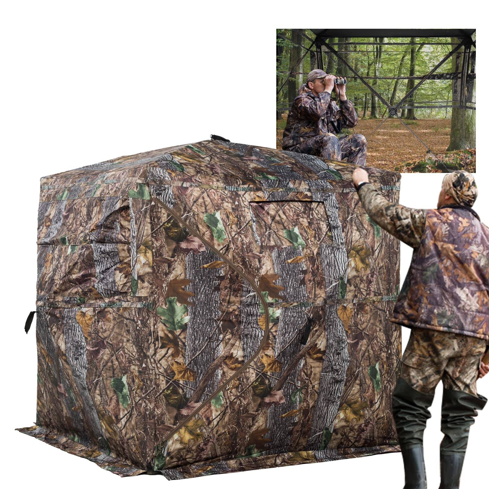 Photo 1 of **PARTS ONLY/HAS TEARS FROM BOX CUTTER**FUNHORUN Hunting Blind 270 Degree See Through Ground Blind with Carrying Bag, 2/3 Person Pop Up Camouflage Tent Portable Concealed Shelter
