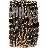 DADIFEN Glass Rice Beads Black 4x6mm 50pcs Faceted Oval Golden Edge Crystal Loose Beads for DIY Craft Jewelry Making