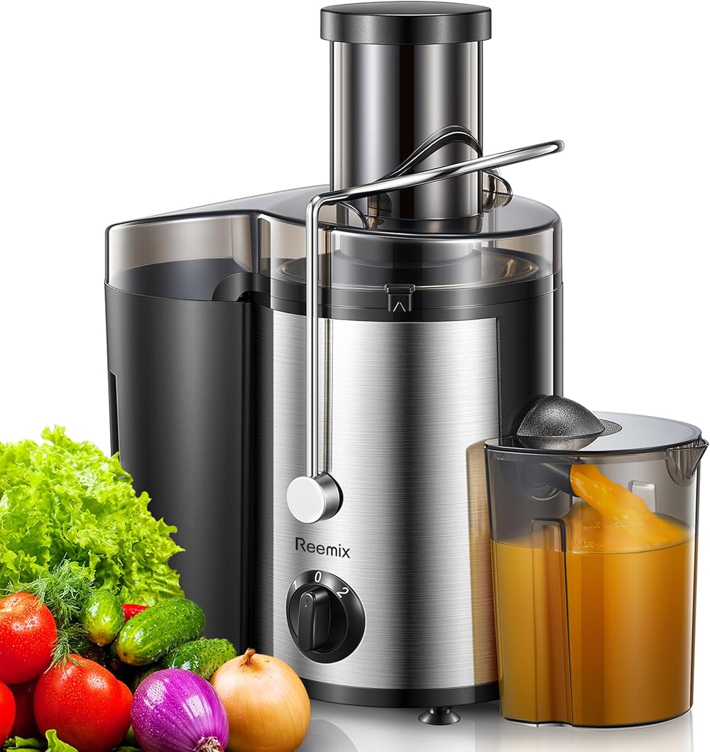 Reemix Juicer Centrifugal 3-Inch Wide Mouth Dual Speed Stainless Silver 500W