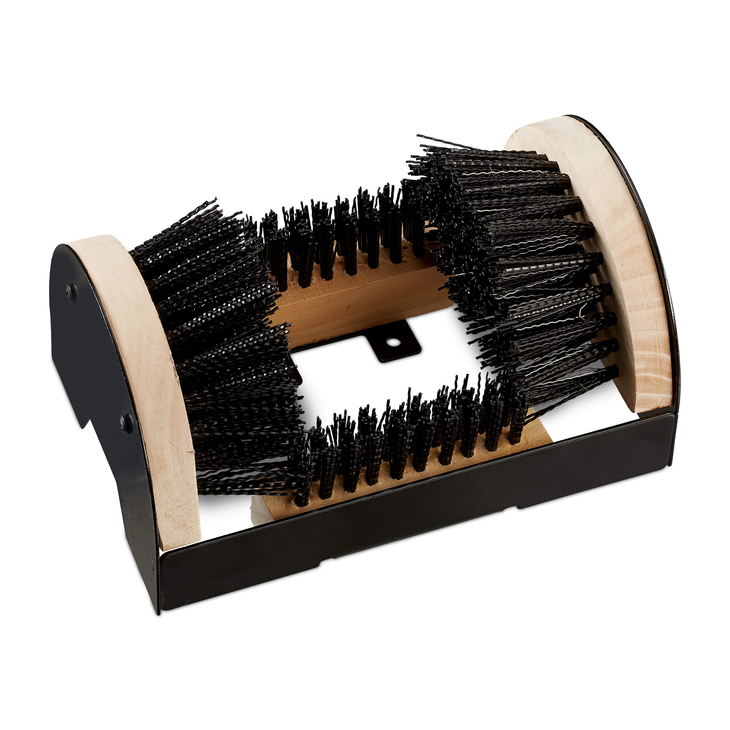 Relaxdays Shoe Scraper with Surrounding Brushes, Outdoor Shoe Brush, Robust Bristles, Floor-Mount, Black/Natural