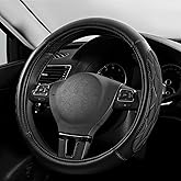 PIC AUTO Steering Wheel Cover, Black Thick Rhombic Foam and Premium Leather, Universal 14.5-15.5 Inch Breathable Anti-Slip Steering Wheels Accessories for Men & Women