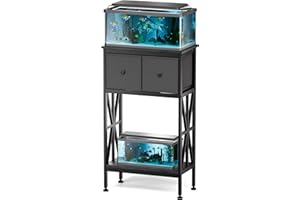 TRZZ 5-10 Gallon Fish Tank Stand, Heavy Duty Aquarium Stand with Dual-Tiered Cabinet, Accessory Storage Solution for Viewing Experience in Home & Office (20.47" L * 11.02" W), Black
