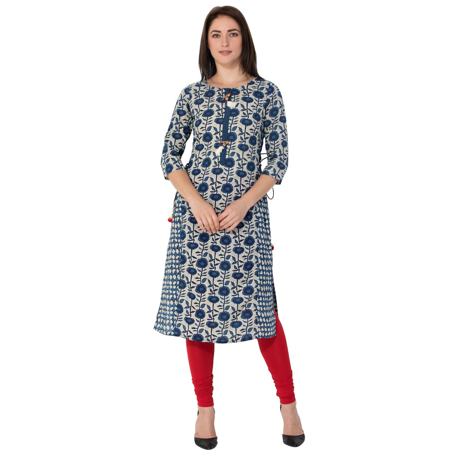 gulmohar jaipur women's cotton straight kurti (blue)