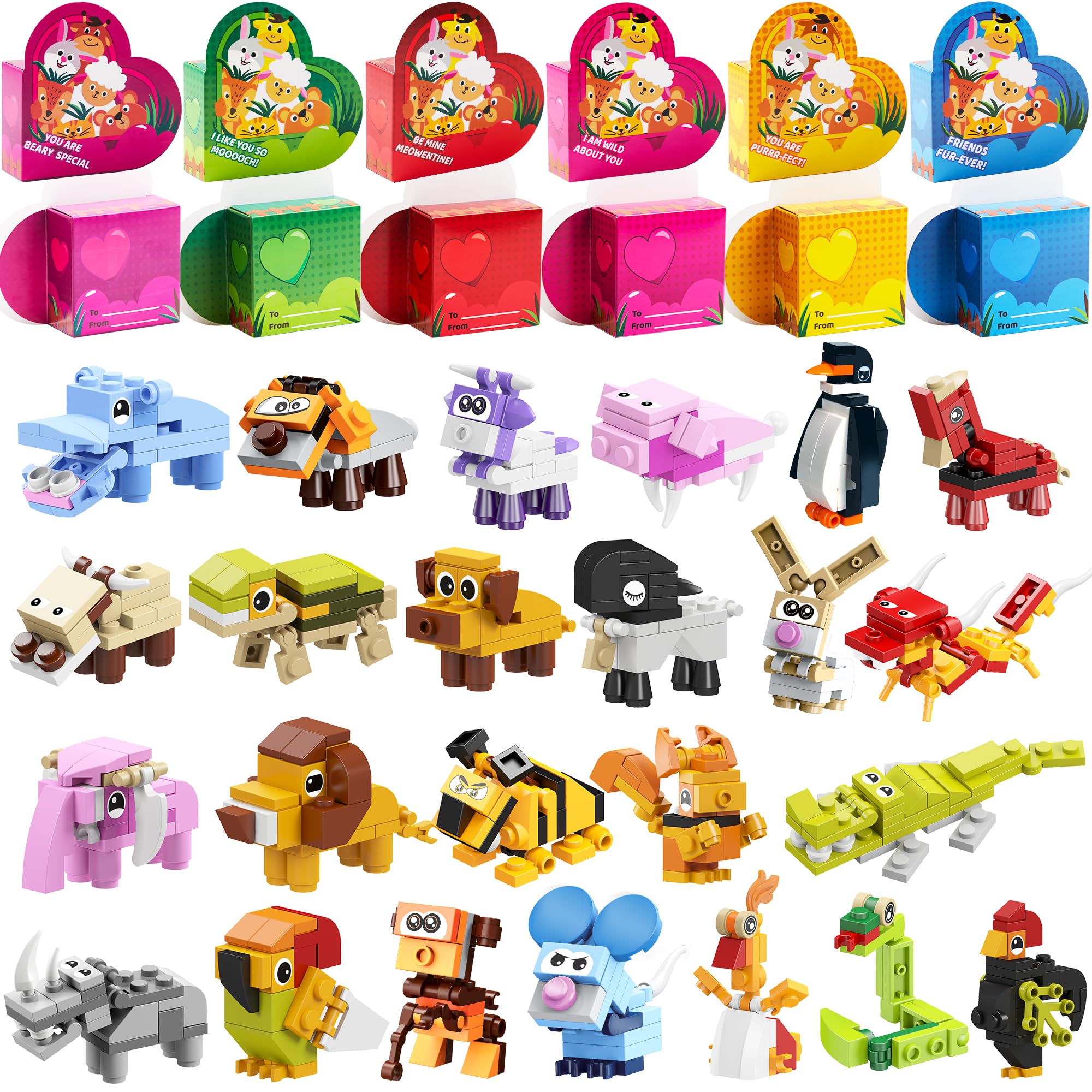 Photo 1 of JOYIN 24 Packs Valentines Animal Building Blocks with Hearts Party Favors for Kids Valentine Classroom Prize, Classroom Gift Exchange School Rewards