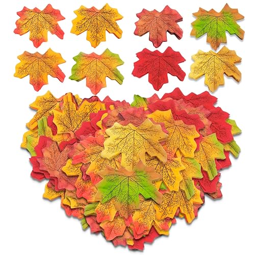 400pcs Autumn Leaves, 8 Mixed Colors Artificial Maple Leaves, Leaf Autumn Table Scatters for Weddings, Autumn Parties & Decorations,Art Scrapbooking,Thanksgiving Crafts (400)