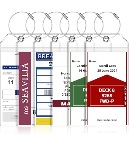 6 Pack Reusable Cruise Luggage Tag Holders - Thick PVC, Zip Seal & Steel Loop
