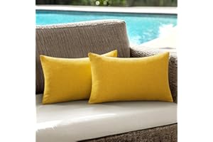 ANRODUO Pack of 2 Yellow Outdoor Pillow Covers for Patio Furniture Decorative Farmhouse Linen Cushion Sham Outdoor Waterproof Outside Lumbar Pillowcase for Garden Balcony Outdoor Decor 12x20 Inch