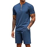COOFANDY Men's 2 Pieces Outfits Casual Quarter Zip Polo T Shirt and Shorts Set Athletic Jogging Summer Tracksuit