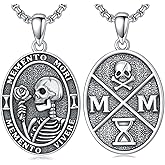 SOESON Memento Mori Necklace 925 Sterling Silver Vintage Skull Amulet Memento Mori Jewelry Gift for Men Women 20 + 2 Inch Chain