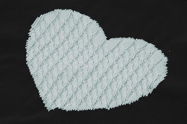 VALPHSIO WOMENS CABLE KNITTED HEART PATCHED LONG SLEEVE RAGLAN SLEEVE PULLOVERS LOOSE JUMPER SHIRTS BLACK