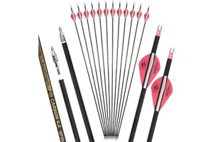 wolfman 30" Pure Carbon Arrows Archery Practice Hunting Arrows Spine 300 350 400 500 600 with Removable Tips Targeting Arrows for Compound & Recurve & Long Bow 6/12pcs