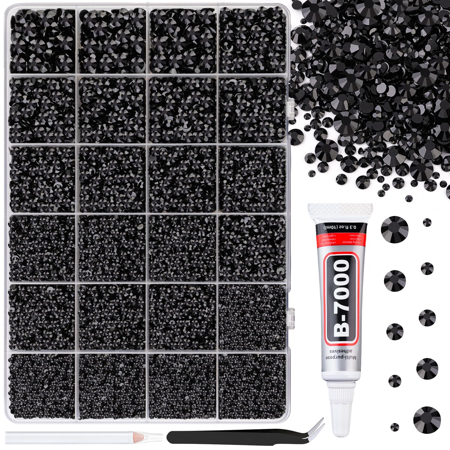 Photo 1 of 25000Pcs Resin Rhinestones for Crafting, Black 2-6mm Mixed Sizes Non Hotfix Flatback Gems with 1Pcs Glue, Bedazzling Crystal for DIY Craft Clothing Mugs Tumblers Shoes Fabric Decor Nail Art