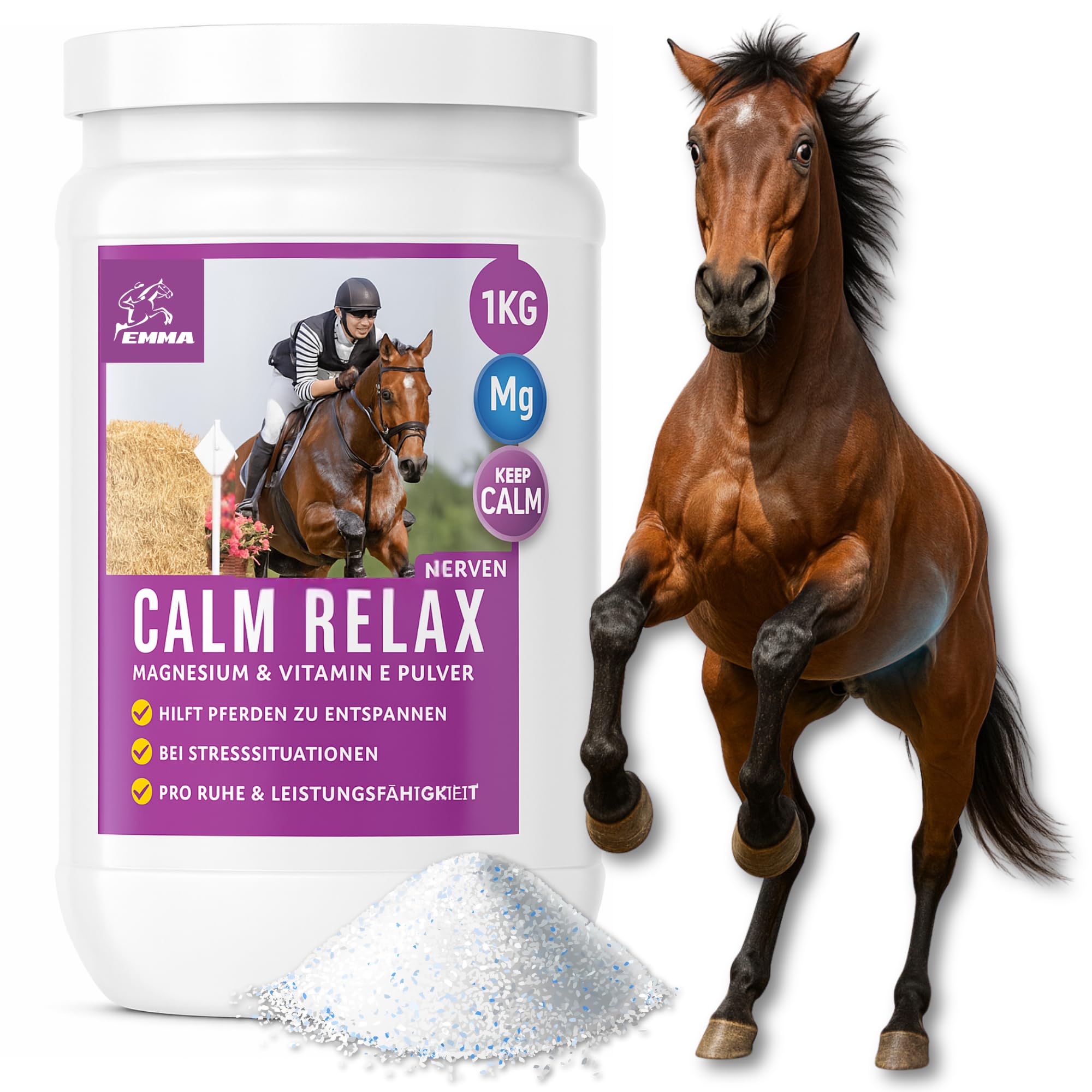 EMMA® Horse supplements magnesium I Calmer for horses plus Vitamin E I nerves, nervous horse I pellets I natural tranquilizer 1 kilo