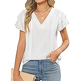 IWH Womens Dressy Casual Tops Double Layered Ruffle Short Sleeve Pleated V Neck Shirts 2025 Summer Business Work Blouse