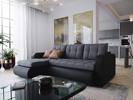 Nowak Mebliebe Ecksofa Vegas Couch Sofa Mit Schlaffunktion 235x152x85 Cm Bett Gesteppt Design Wohnzimmer Schwarz Grau Amazon De Kuche Haushalt
