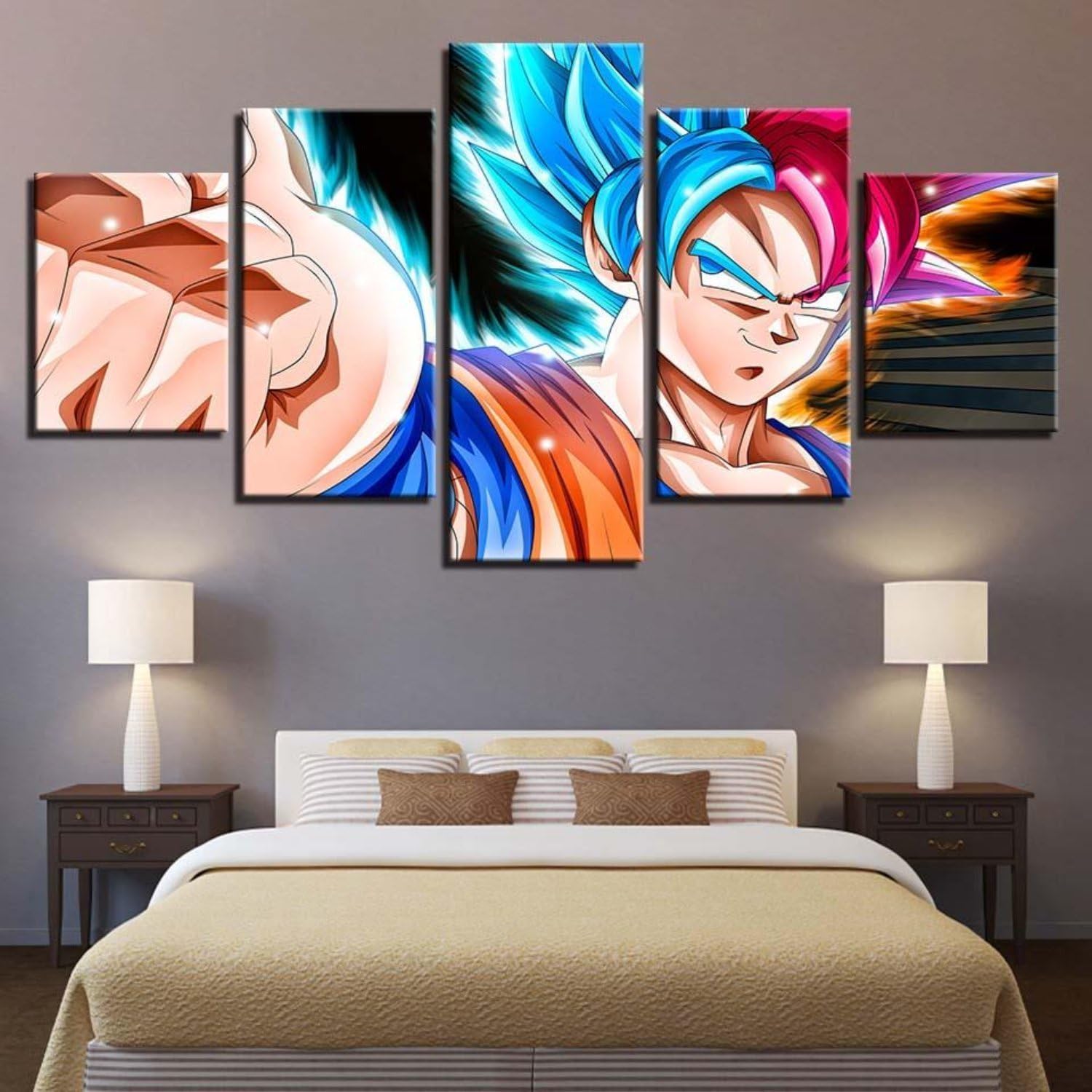 Canvas Wall Art Pictures Living Room Decor Framework 5 Pieces Cartoon Dragon Ball Z Goku Paintings HD Prints Super Saiyan Poster
