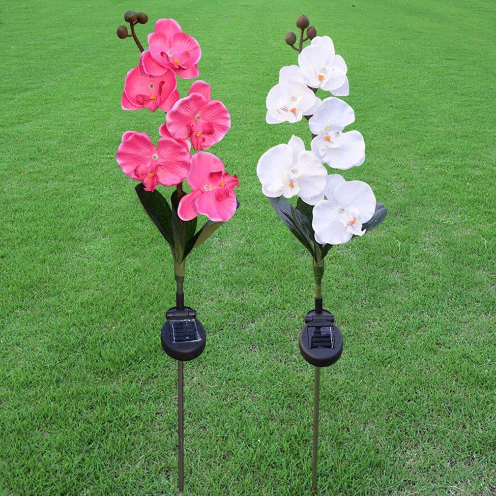 Set of 2 Outdoor Solar Powered 5 LED Phalaenopsis Flower Light Lamp Stake for Home Garden Yard Lawn Path way Party Decorative Landscape LED Phalaenopsis Lights