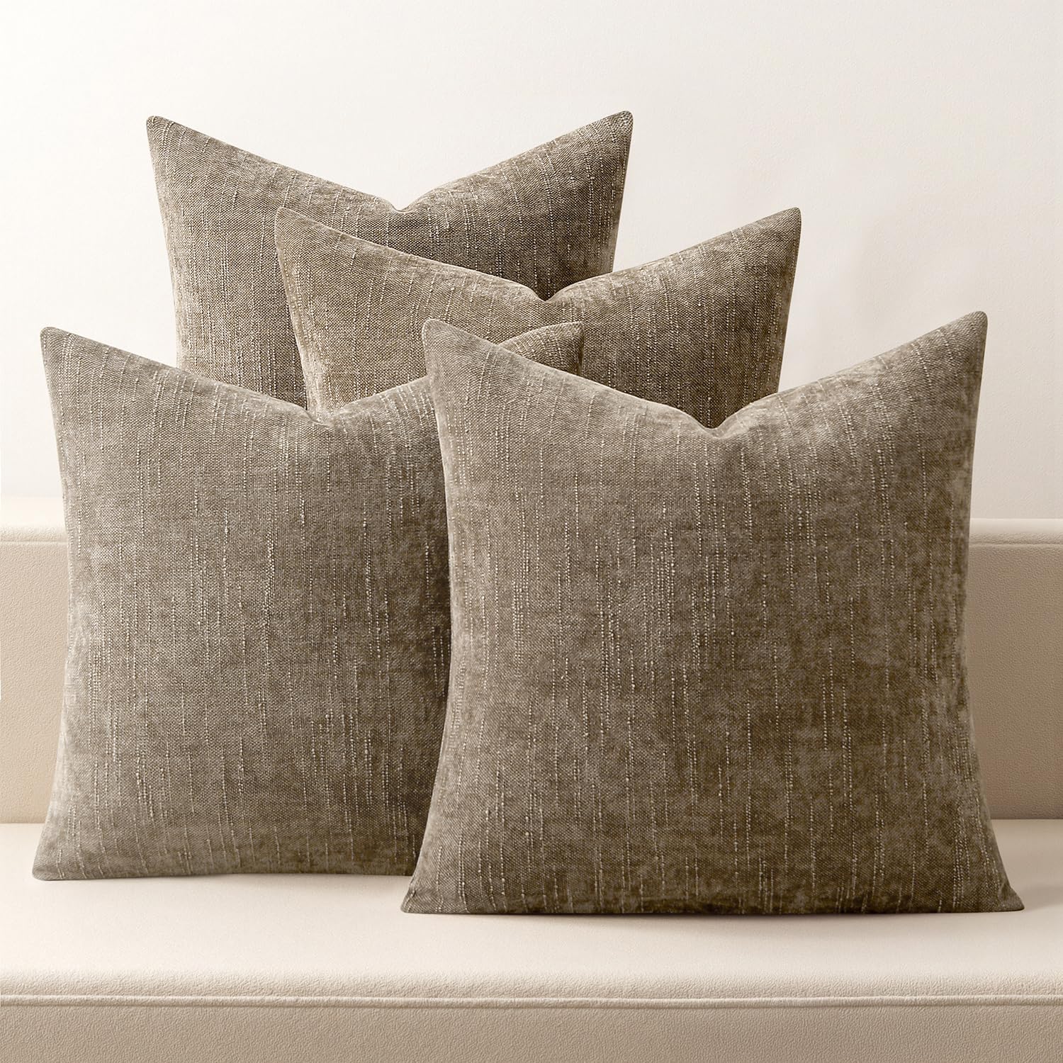 Photo 1 of MIULEE Pack of 4 Decorative Throw Pillow Covers 18x18 Inch Taupe Chenille Textured Throw Pillows Boho Farmhouse Accent Cushion Covers for Modern Home Decor Couch Sofa Bed Living Room