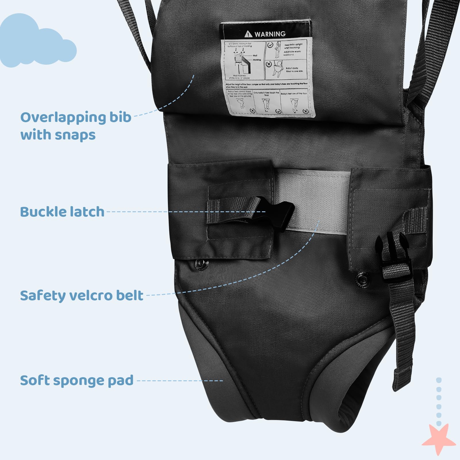 Baby Jumper with Stand, w/Walking Harness Function, for Infant 6-12 Months, Strong Support Stand for Small Spaces, White+Black