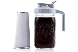GMSWEET Cold Brew Coffee Maker 32 Oz Mason Jar Cold Brew Pitcher With Strainer 1 Quart Wide Mouth Glass Iced Coffee Maker With Spout Lids Glass Pitcher For Fridge, Sun Tea, Lemonade, Cold Brew