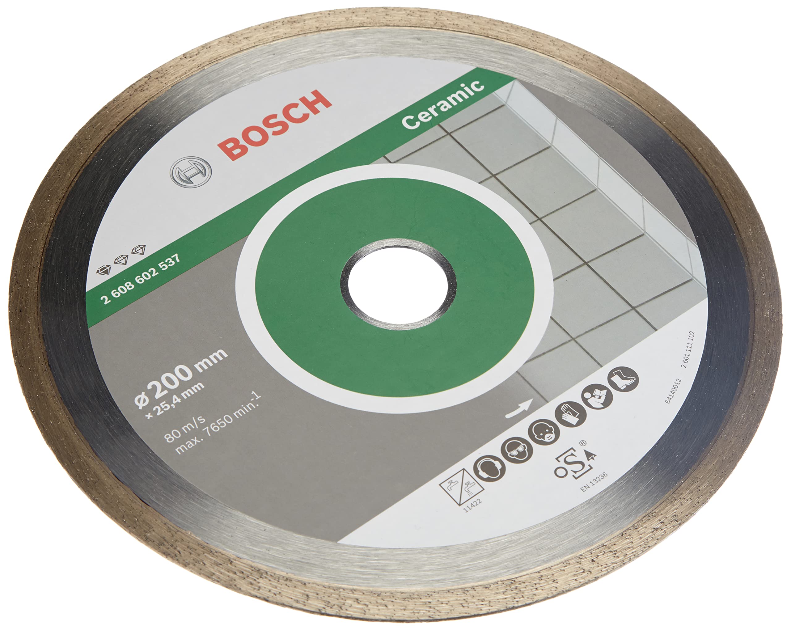Bosch Professional 1x Diamond Cutting Disc Standard for Ceramic (for Stone, Tile, Ceramic, Ø 200 x 25,40 x 1,6 x 7 mm, Accessories for Tile Cutters)