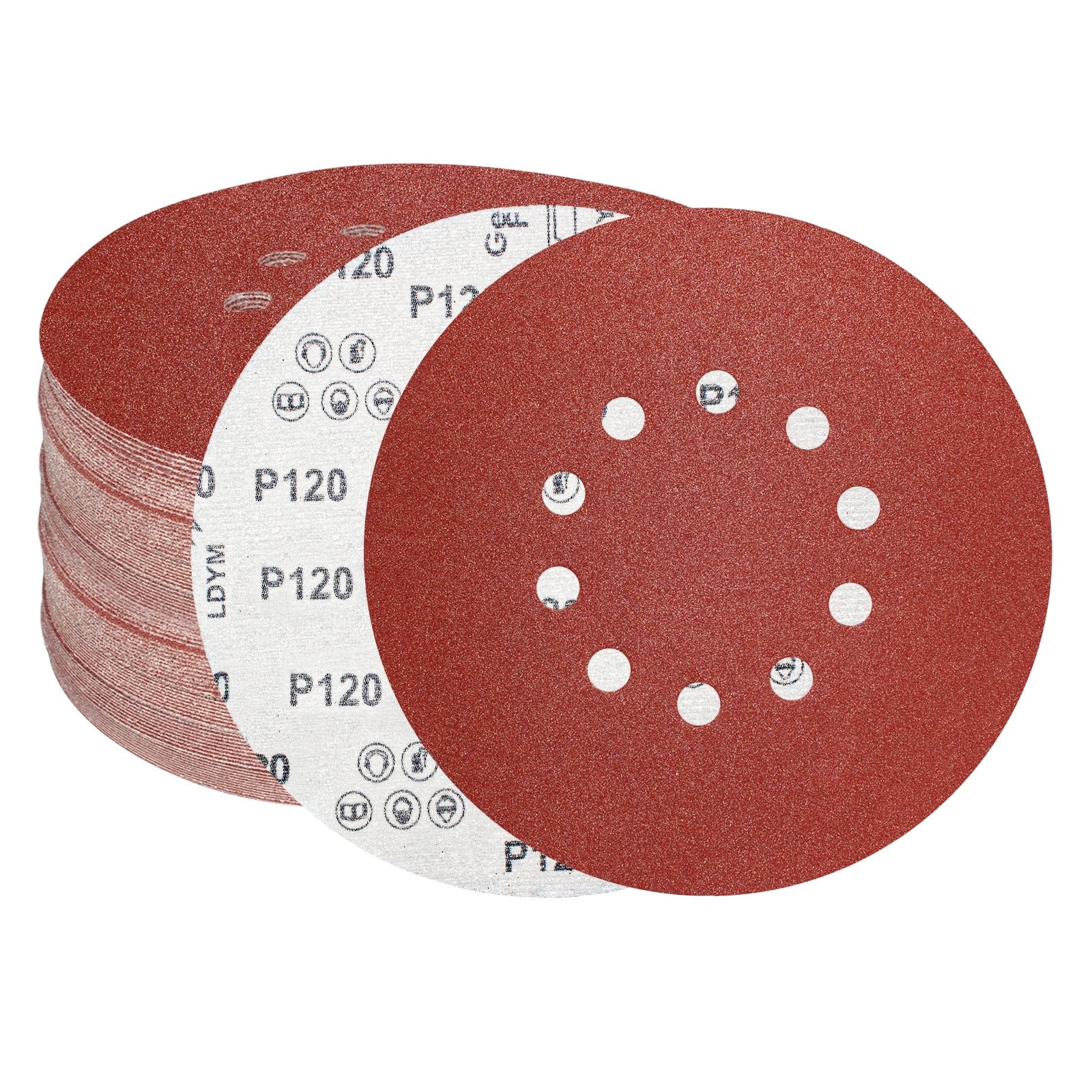 FEIHU 225mm Sanding Disc 120 Grit 10 Holes. Hook and Loop Discs, 9 inch Sanding Pads for Drywall Sander Long Neck Sander （15 PCS）