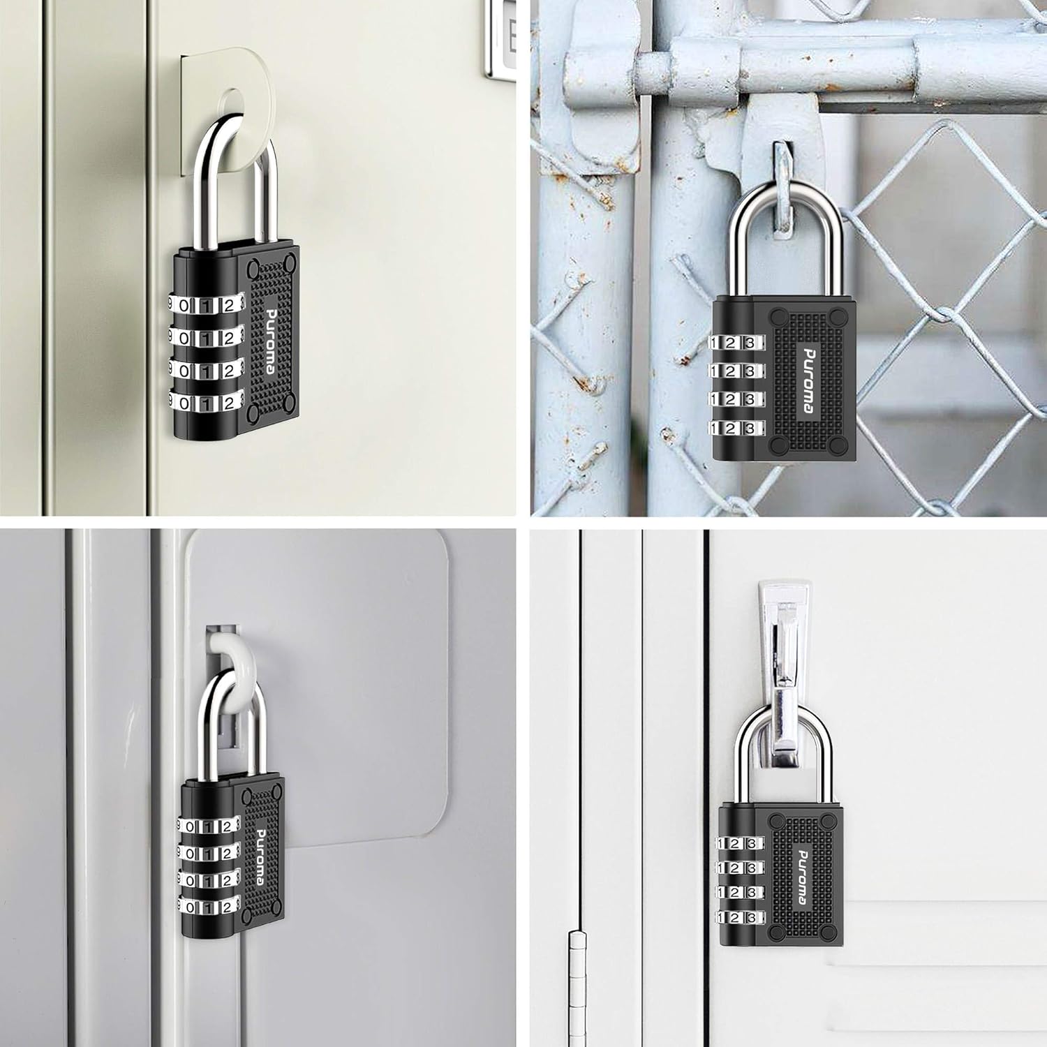 Puroma 2 Pack Combination Locks Outdoor Waterproof Padlock for School Gym Locker Outdoor Fence Hasp Cabinet Toolbox Locker (Black) - - 