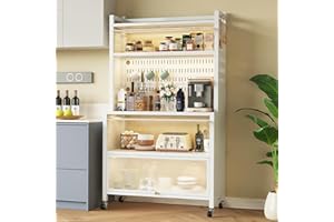 COVAODQ Kitchen Baker's Rack with Flip Door Cabinet, 5-Tier Microwave Stand with Pegboard Accessories for Garage Pantry Home Kitchen